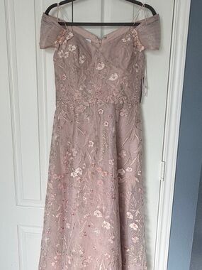 Rickie Freeman for Teri Jon Blush Pink Floral Embroidered Maxi Gown A Line